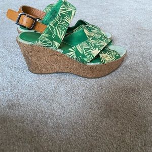 Green floral wedge heels